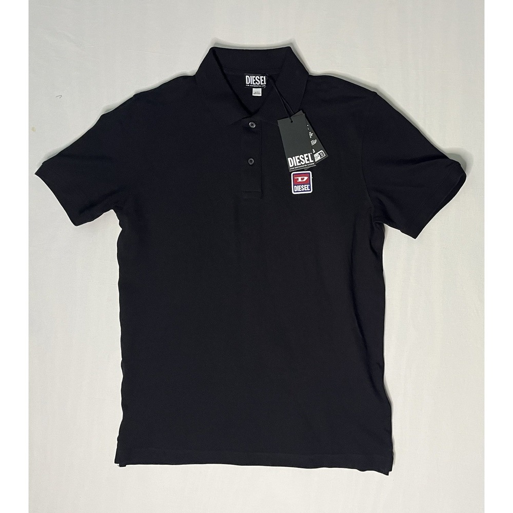 NWT Diesel T-Smith Polo Shirt Men's Size Medium Black Short Sleeve Button Logo